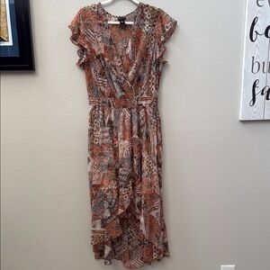 Chic Paisley High Low Dress in Rust and Black